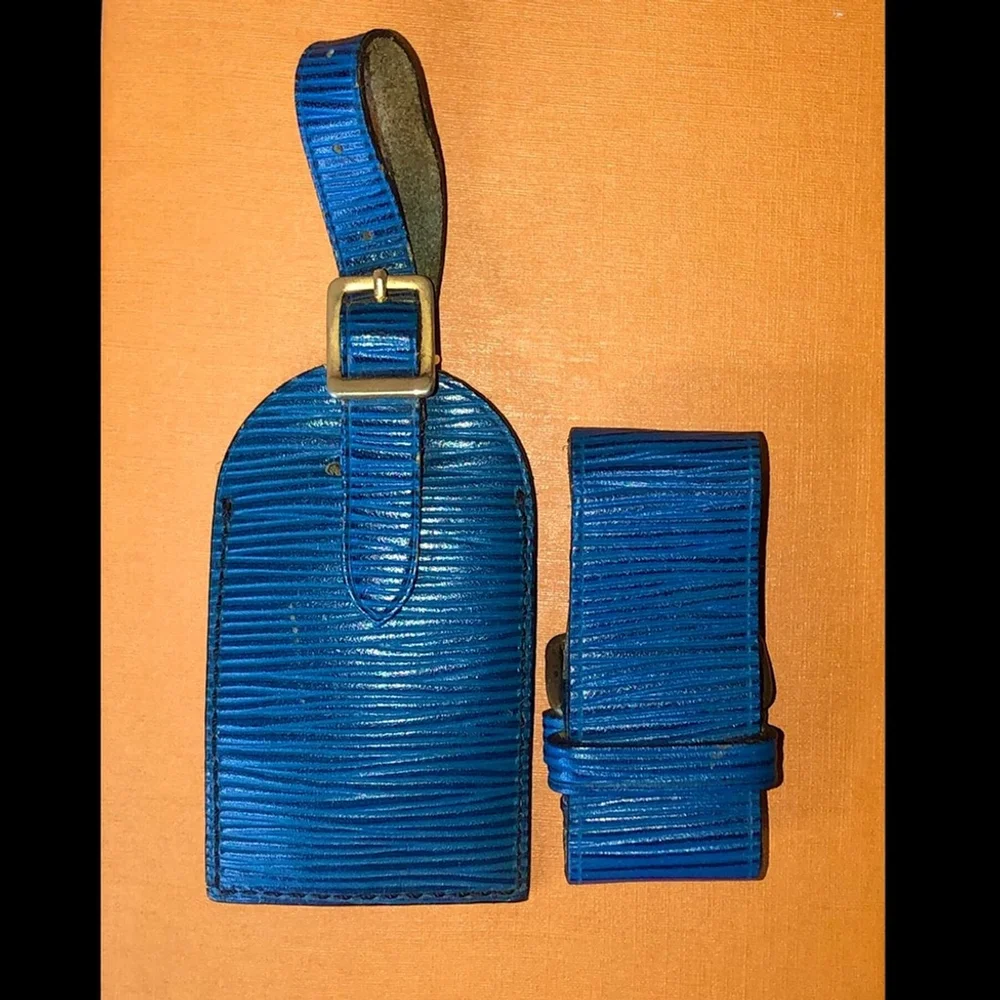 Louis Vuitton Blue Epi Leather Luggage Tag and Poignet Set